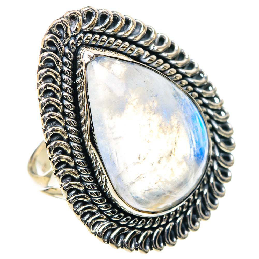 Rainbow Moonstone Rings handcrafted by Anasilvercos - RING93622