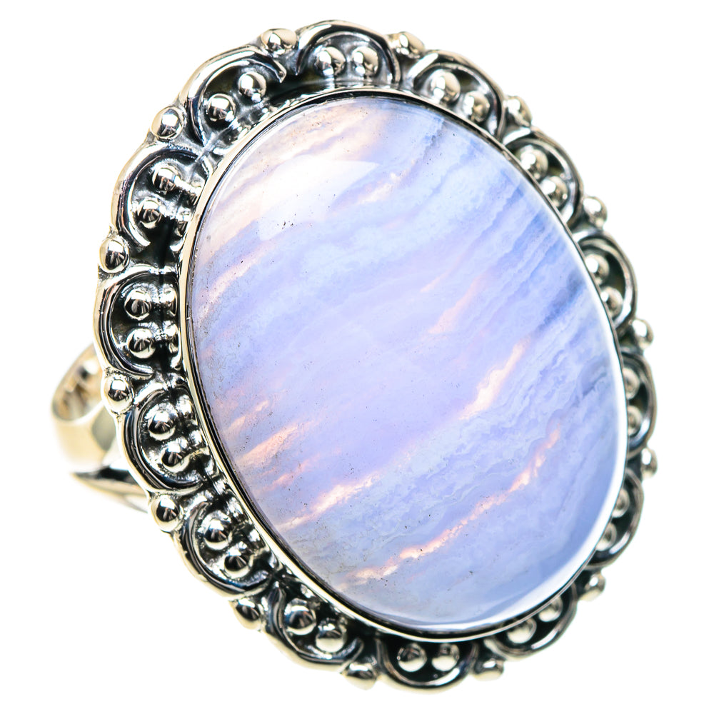 Blue Lace Agate Rings handcrafted by Anasilvercos - RING93626