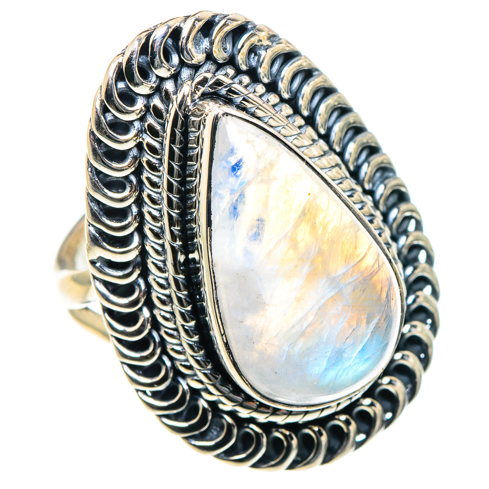 Rainbow Moonstone Rings handcrafted by Anasilvercos - RING93822