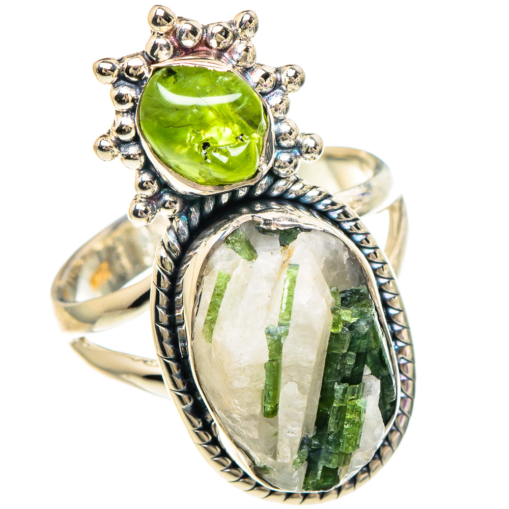 Green Tourmaline In Quartz Rings handcrafted by Anasilvercos - RING94048