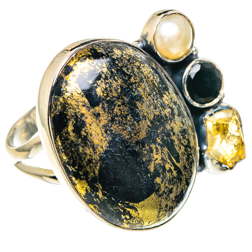 Pyrite In Black Onyx Rings handcrafted by Anasilvercos - RING94184