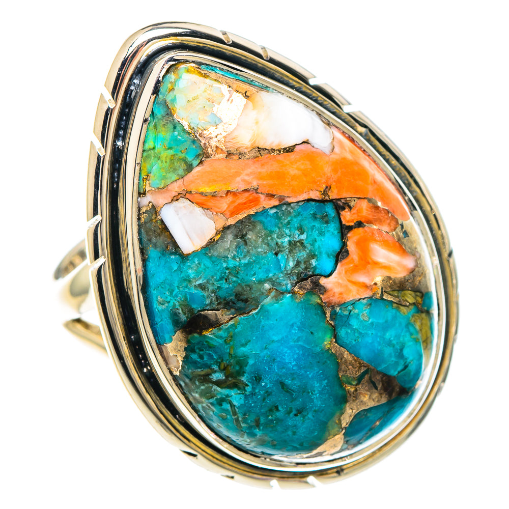 Blue Orange Copper Composite Turquoise Rings handcrafted by Anasilvercos - RING94187