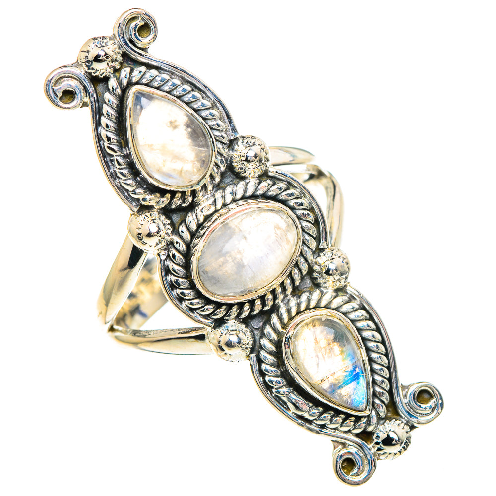 Rainbow Moonstone Rings handcrafted by Anasilvercos - RING94250