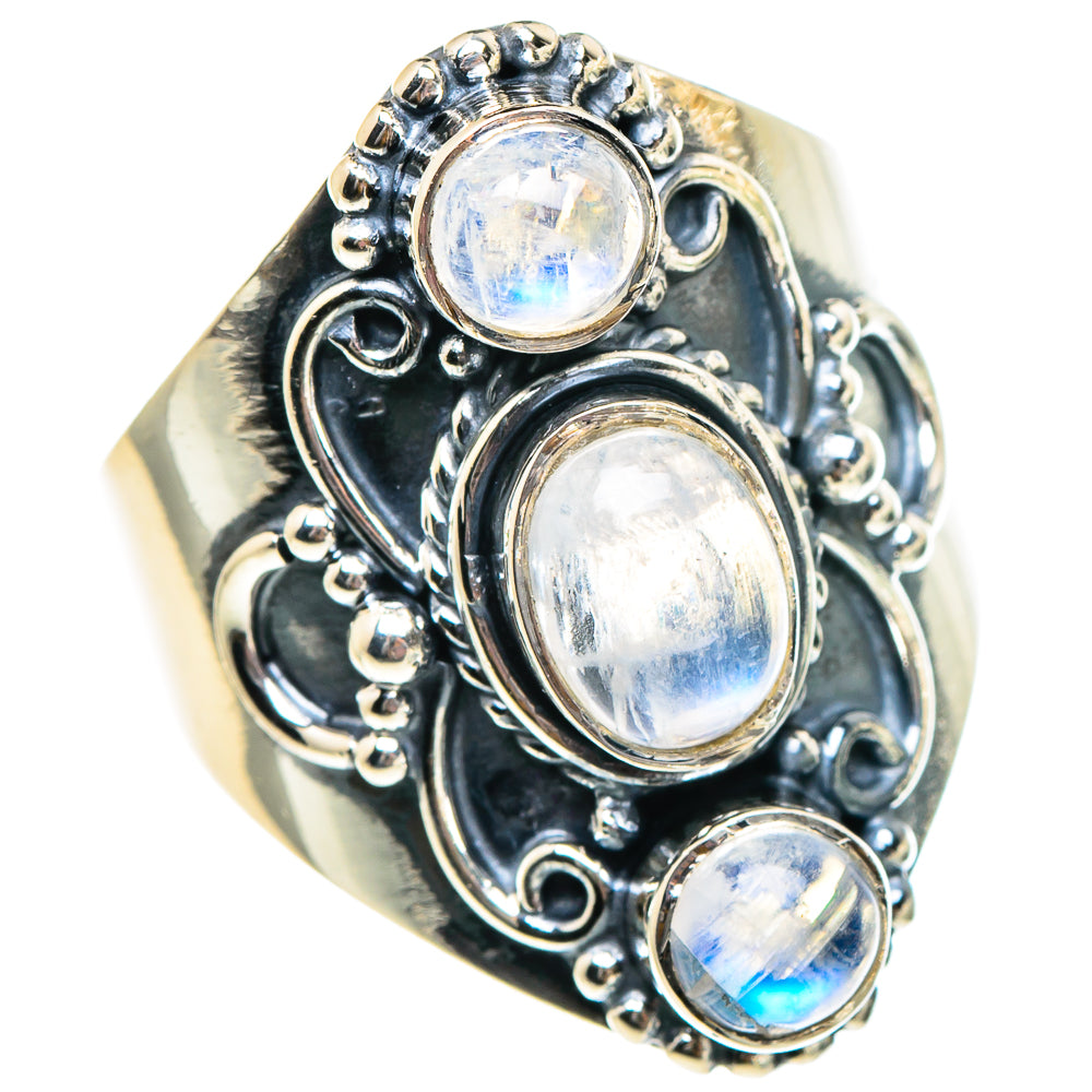 Rainbow Moonstone Rings handcrafted by Anasilvercos - RING94413