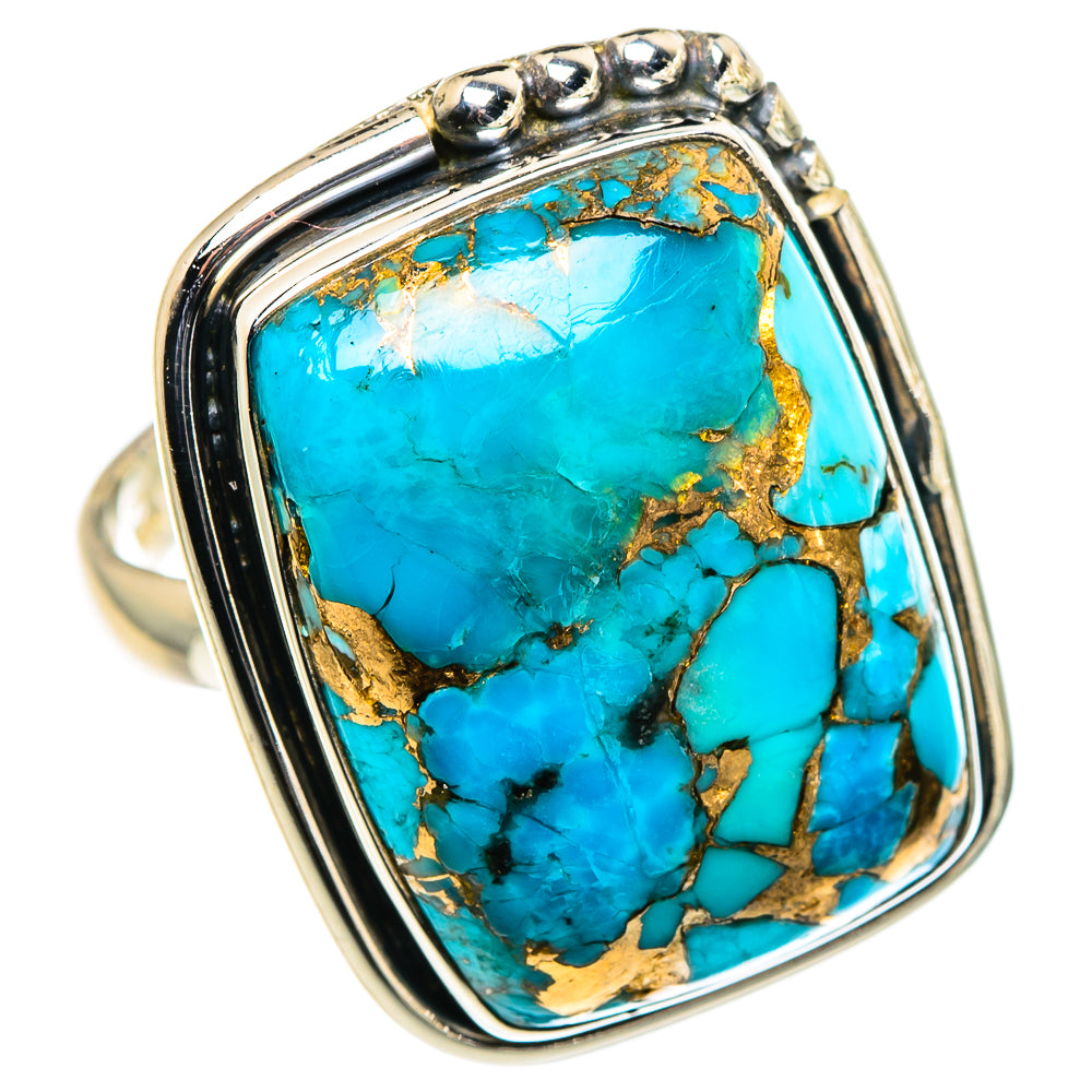 Blue Copper Composite Turquoise Rings handcrafted by Anasilvercos - RING94701
