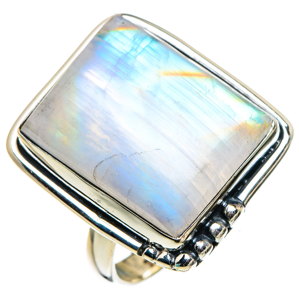Rainbow Moonstone Rings handcrafted by Anasilvercos - RING94856