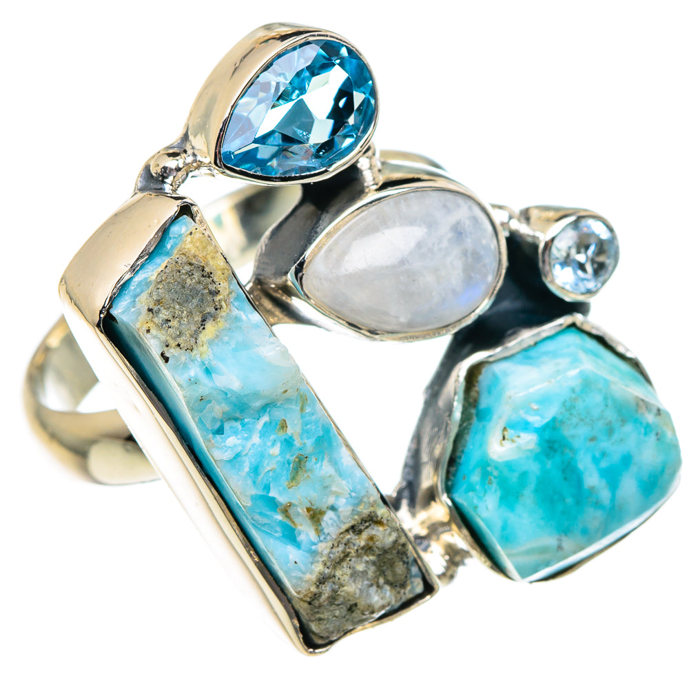 Larimar, Rainbow Moonstone, Blue Topaz Rings handcrafted by Anasilvercos - RING94865