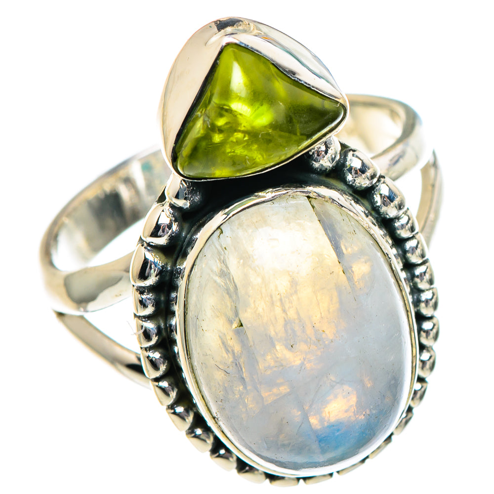 Rainbow Moonstone, Peridot Rings handcrafted by Anasilvercos - RING94886