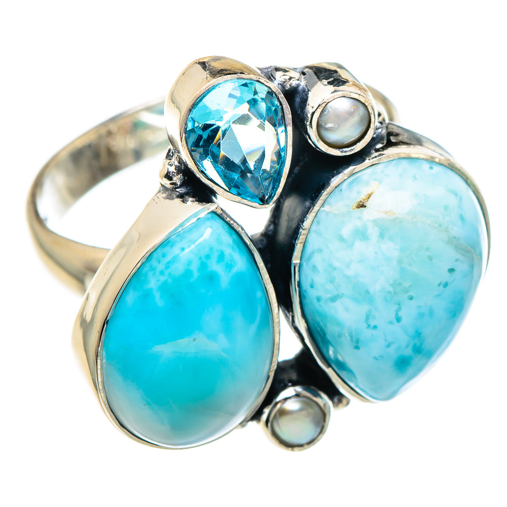 Larimar, Blue Topaz, Cultured Pearl Rings handcrafted by Anasilvercos - RING94919