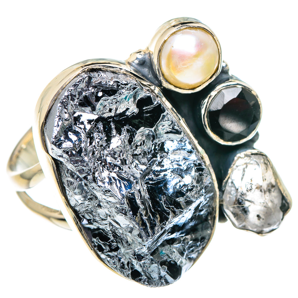 Galena, Herkimer Diamond, Black Onyx, Cultured Pearl Rings handcrafted by Anasilvercos - RING94940