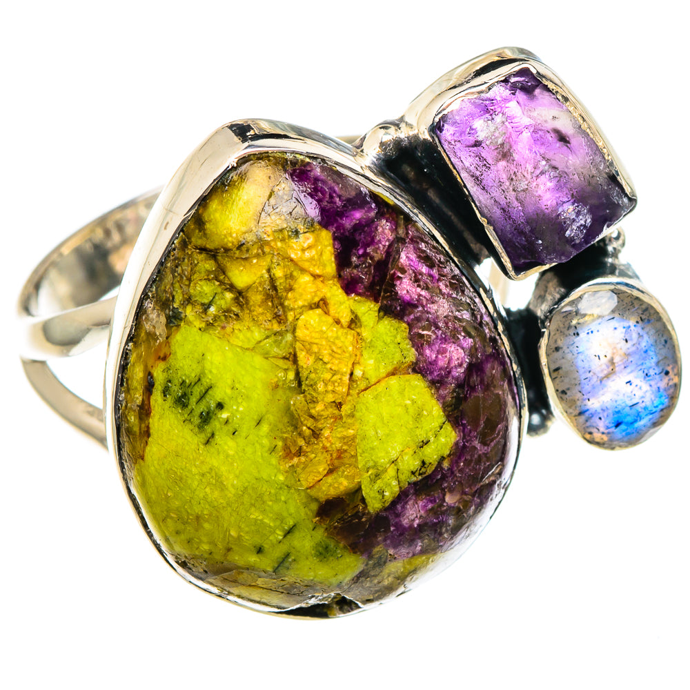 Atlantisite, Amethyst, Rainbow Moonstone Rings handcrafted by Anasilvercos - RING94959