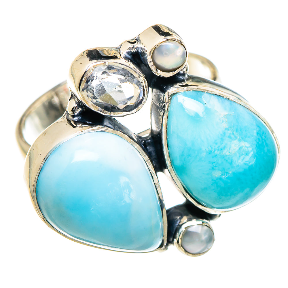 Larimar, Blue Topaz, Cultured Pearl Rings handcrafted by Anasilvercos - RING94998