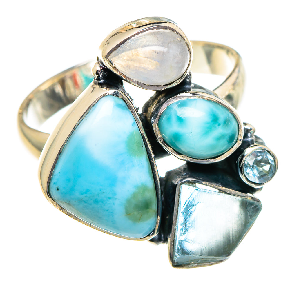 Larimar, Aquamarine, Blue Topaz, Rainbow Moonstone Rings handcrafted by Anasilvercos - RING95019