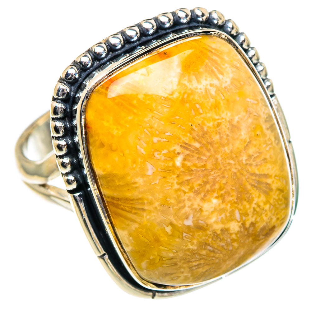 Fossil Coral Rings handcrafted by Anasilvercos - RING95052
