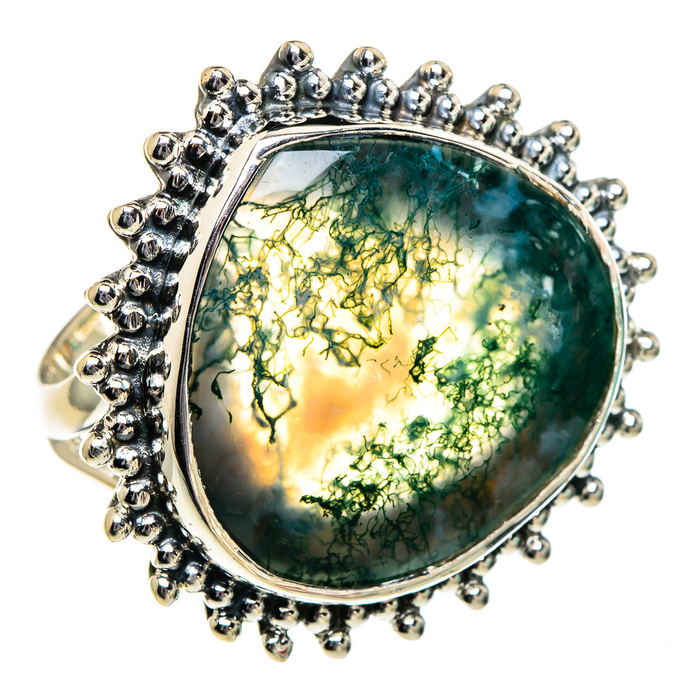 Green Moss Agate Rings handcrafted by Anasilvercos - RING95082