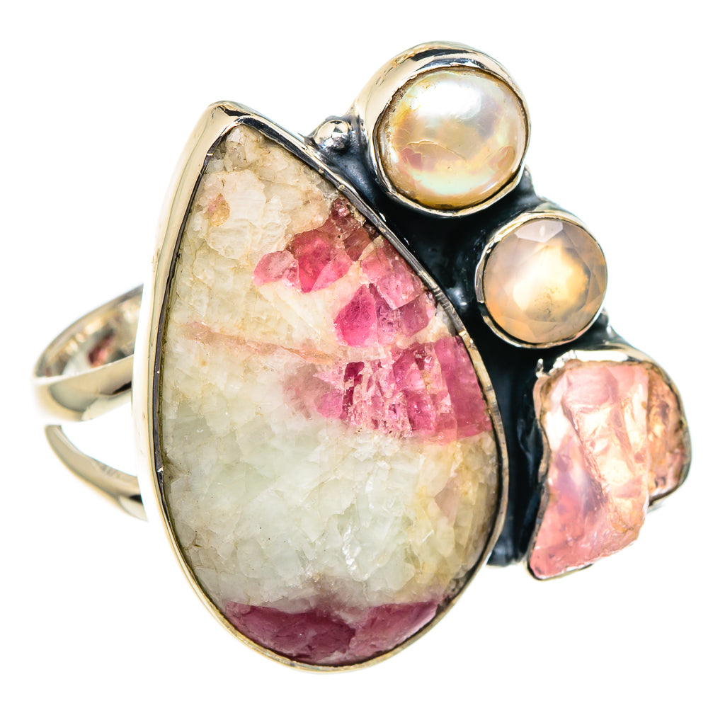Thulite, Rose Quartz, Cultured Pearl Rings handcrafted by Anasilvercos - RING95099