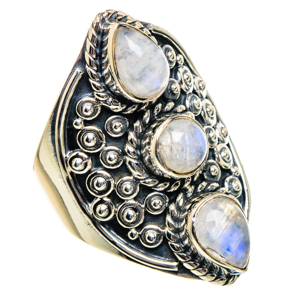 Rainbow Moonstone Rings handcrafted by Anasilvercos - RING95113