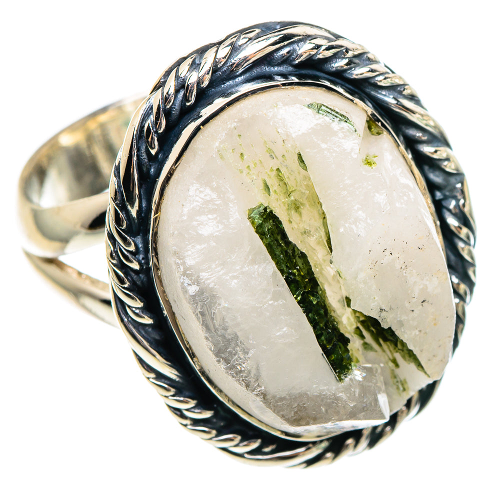 Green Tourmaline In Quartz Rings handcrafted by Anasilvercos - RING95549