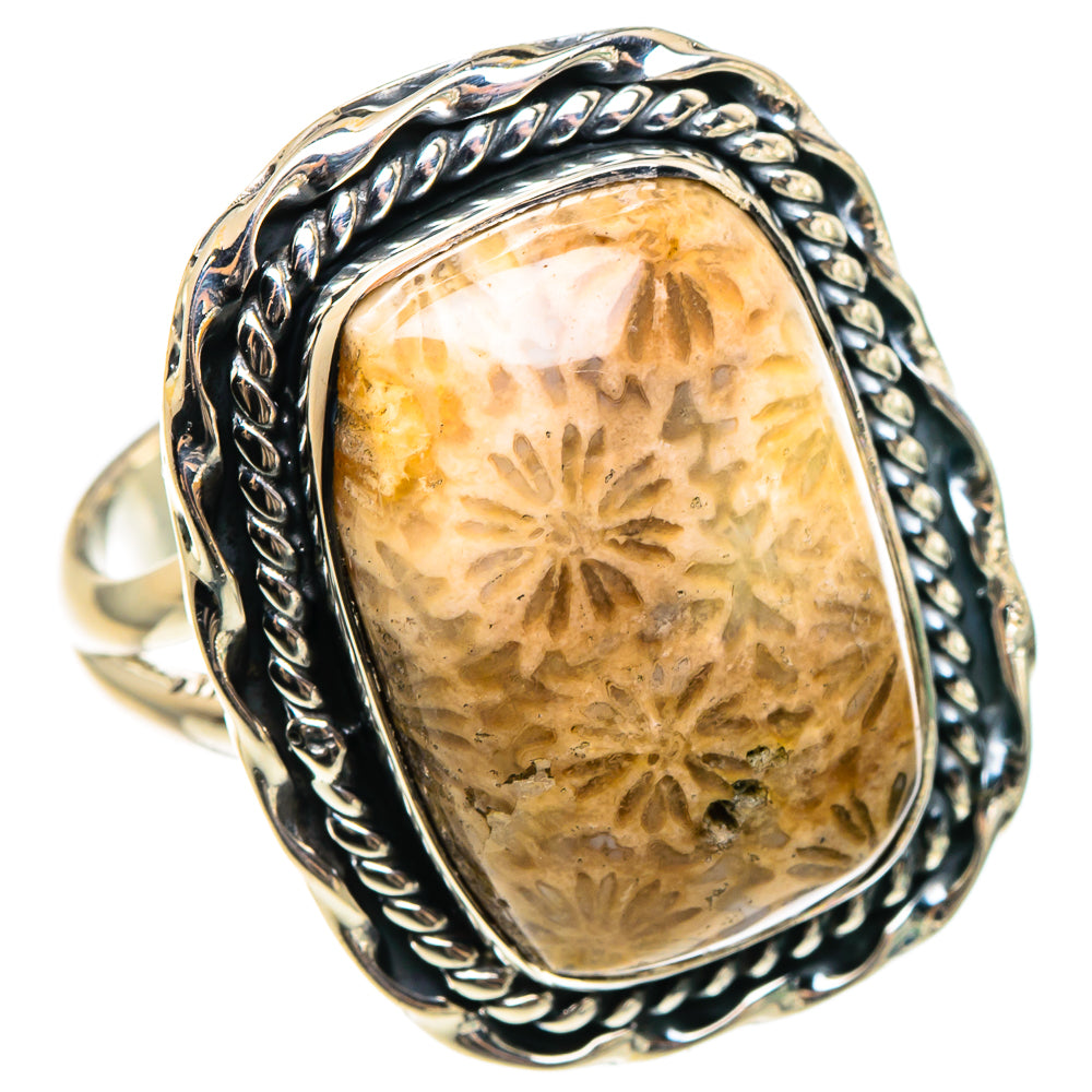 Fossil Coral Rings handcrafted by Anasilvercos - RING95609