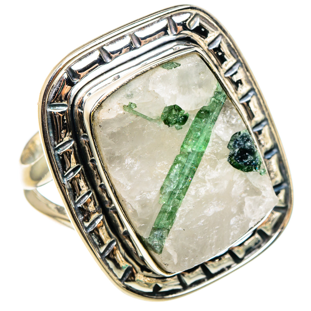Green Tourmaline In Quartz Rings handcrafted by Anasilvercos - RING95686