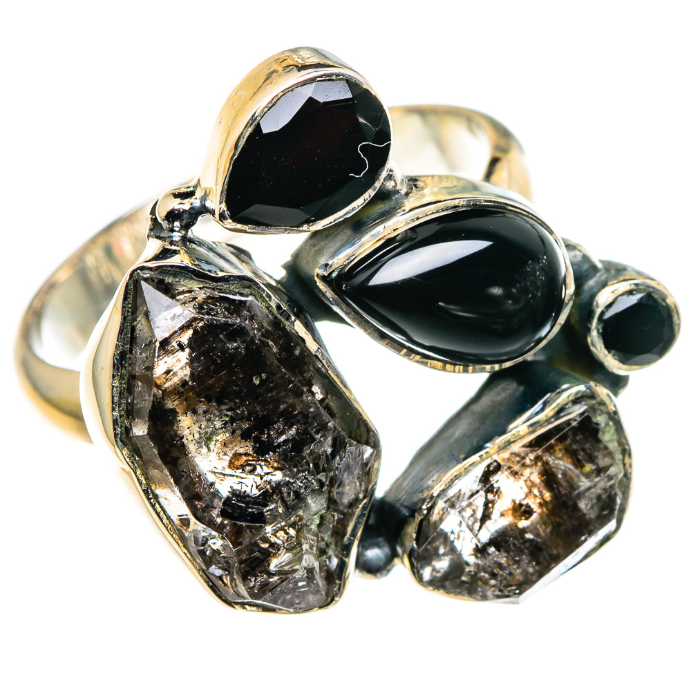 Herkimer Diamond, Black Onyx Rings handcrafted by Anasilvercos - RING95842