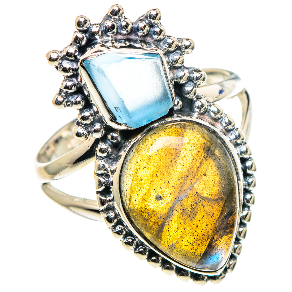 Labradorite, Aquamarine Rings handcrafted by Anasilvercos - RING95895