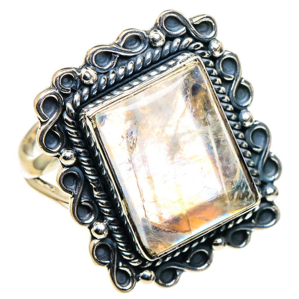 Rainbow Moonstone Rings handcrafted by Anasilvercos - RING96177