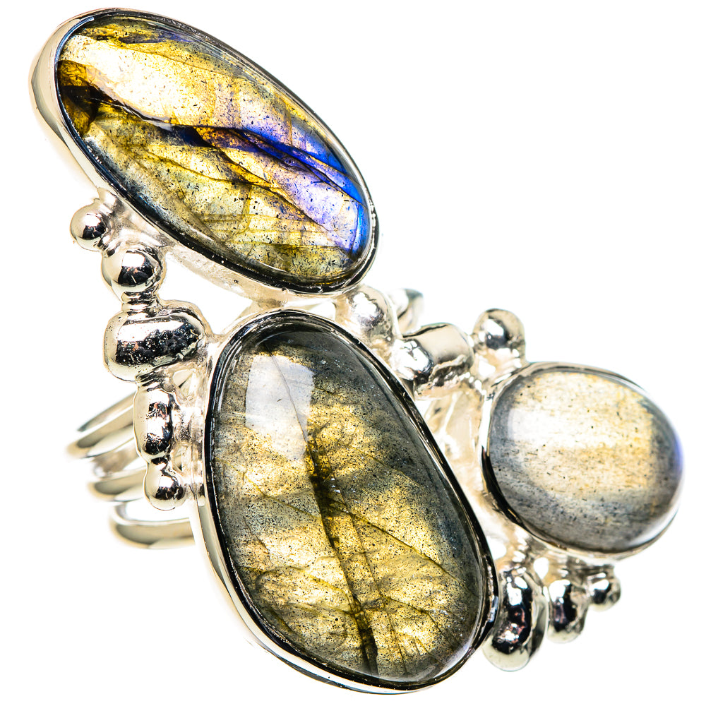 Rainbow Moonstone, London Blue Topaz Rings handcrafted by Anasilvercos - RING96388