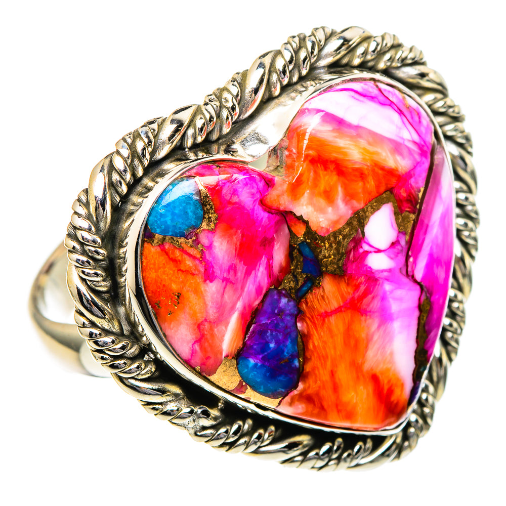 Kingman Pink Dahlia Turquoise Rings handcrafted by Anasilvercos - RING96720