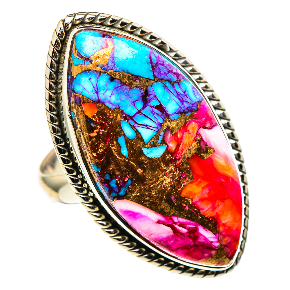 Kingman Pink Dahlia Turquoise Rings handcrafted by Anasilvercos - RING96959