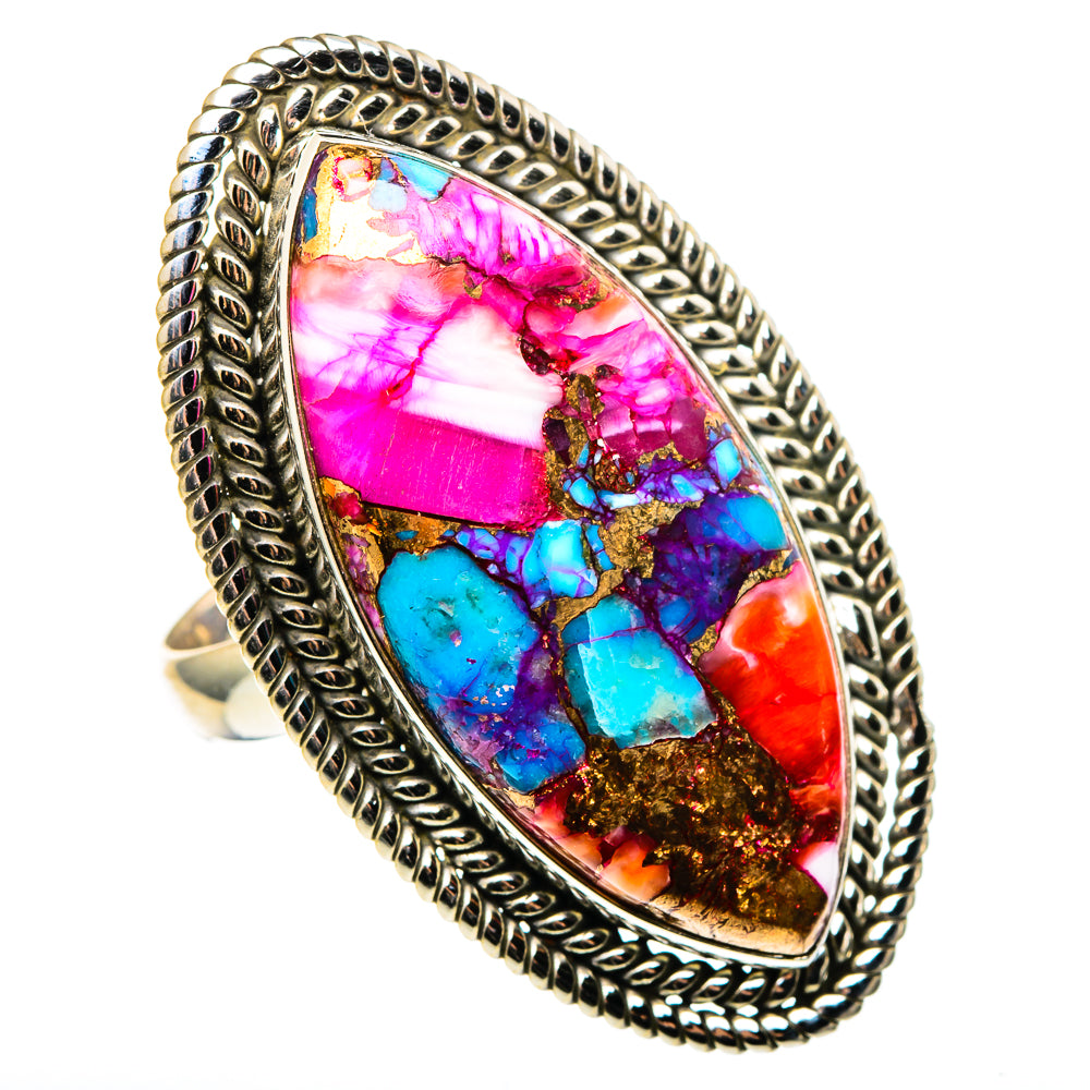 Kingman Pink Dahlia Turquoise Rings handcrafted by Anasilvercos - RING96993