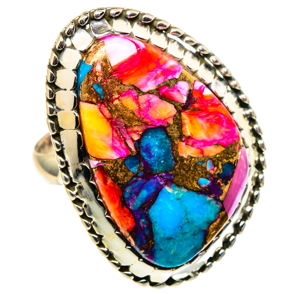 Kingman Pink Dahlia Turquoise Rings handcrafted by Anasilvercos - RING96994