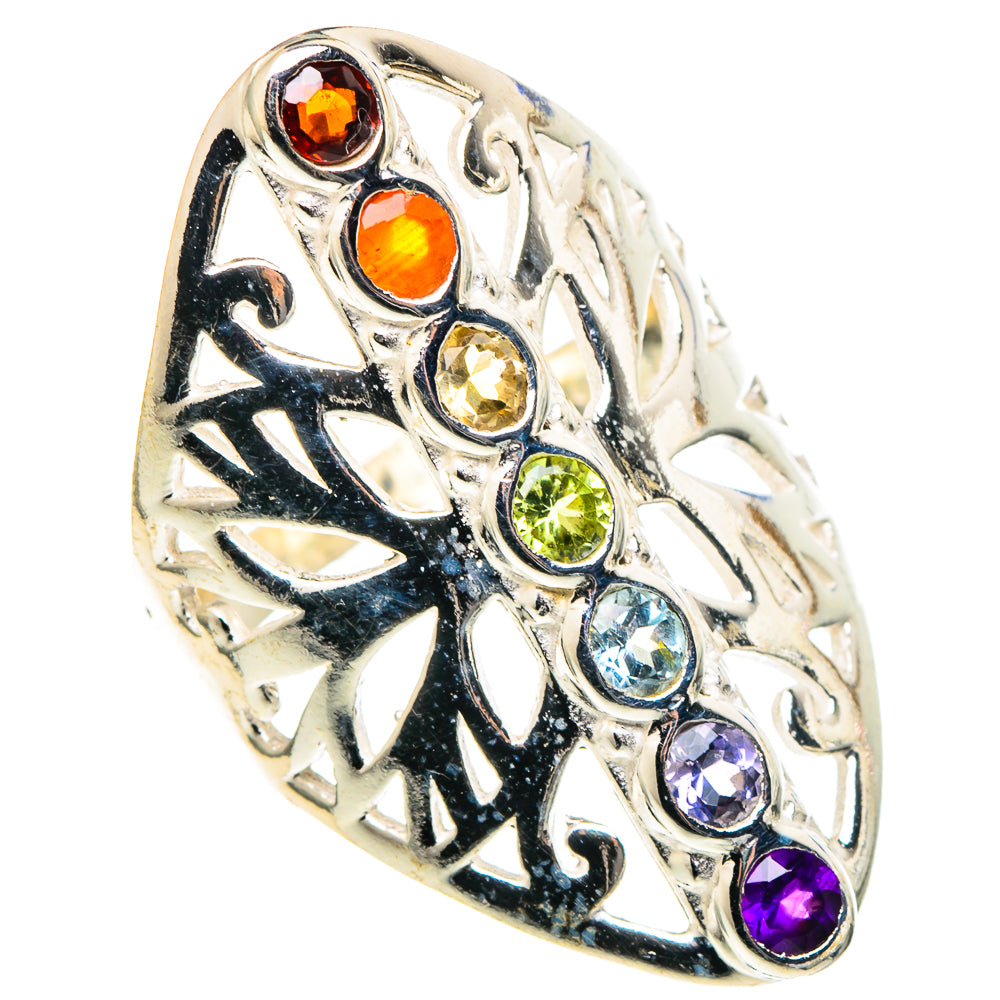 Multi-stone Rainbow Chakra Rings handcrafted by Anasilvercos - RING97433