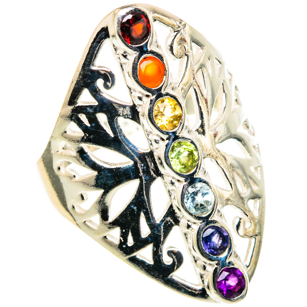 Multi-stone Rainbow Chakra Rings handcrafted by Anasilvercos - RING97815