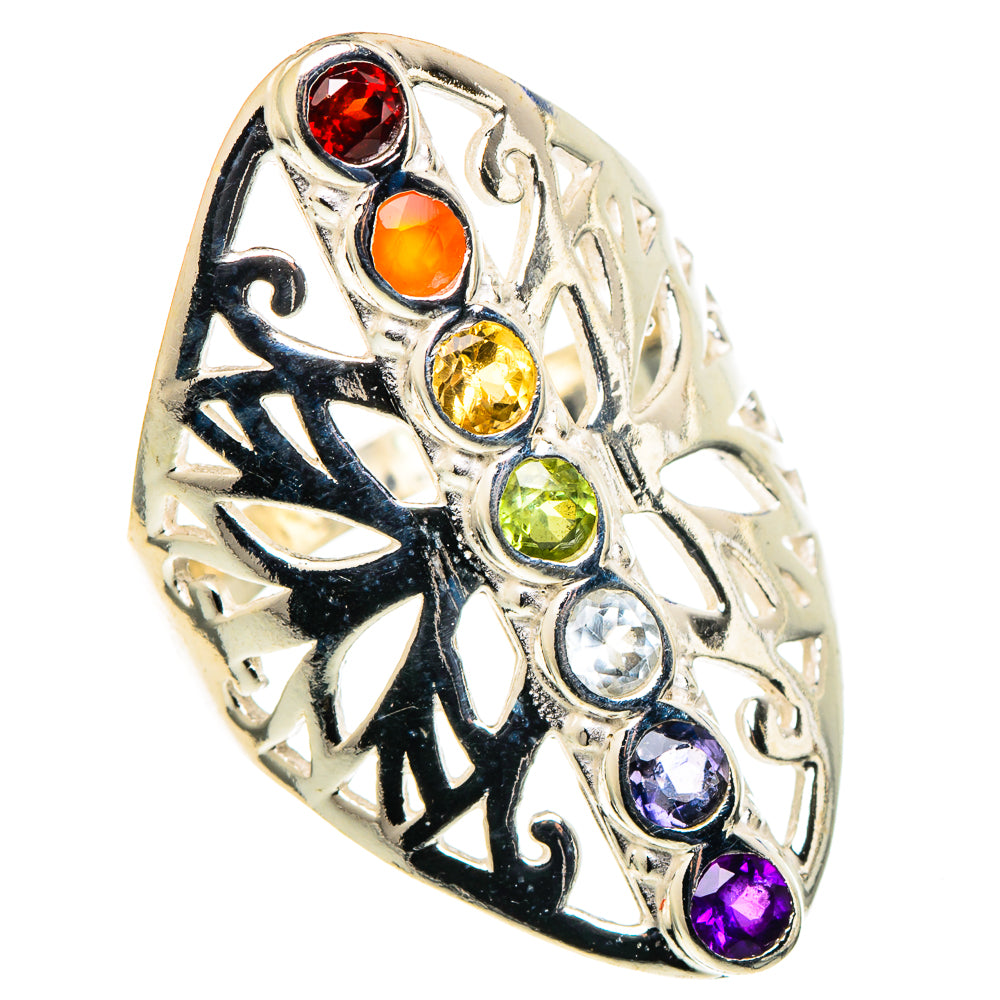 Multi-stone Rainbow Chakra Rings handcrafted by Anasilvercos - RING97850