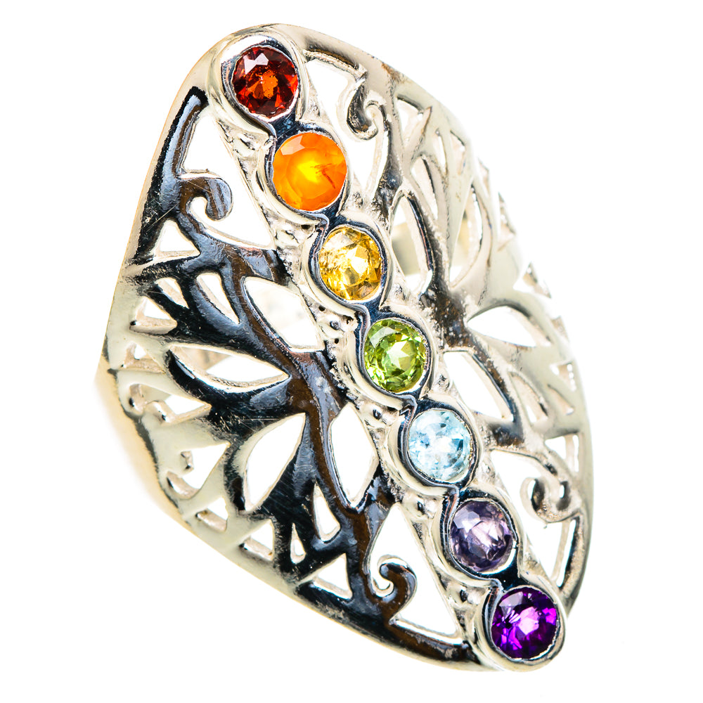 Multi-stone Rainbow Chakra Rings handcrafted by Anasilvercos - RING98067