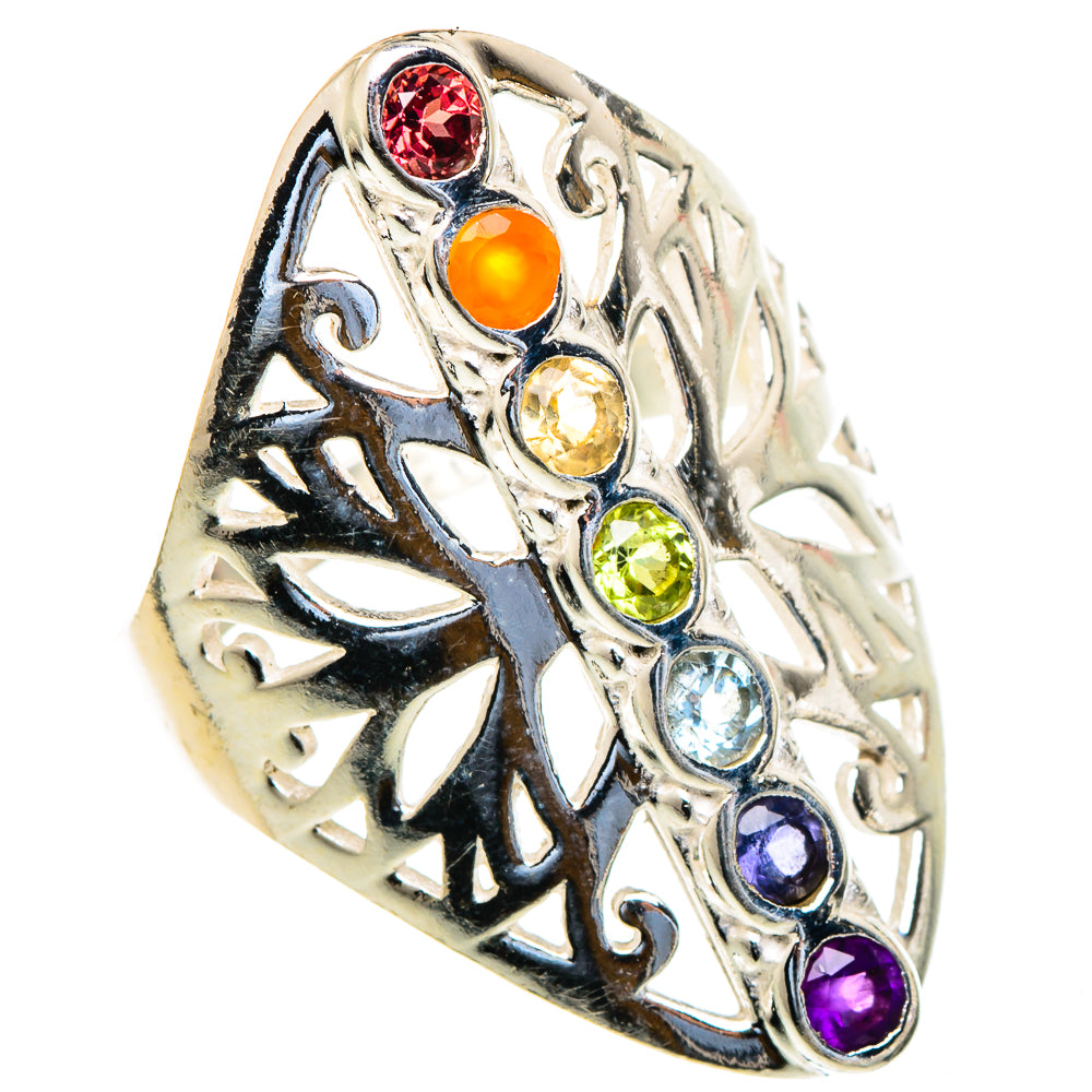 Multi-stone Rainbow Chakra Rings handcrafted by Anasilvercos - RING98169