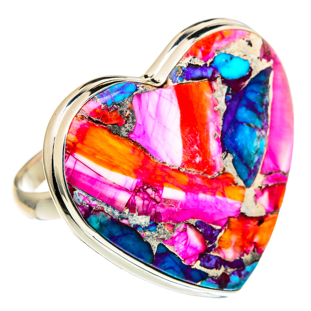 Kingman Pink Dahlia Turquoise Rings handcrafted by Anasilvercos - RING98271