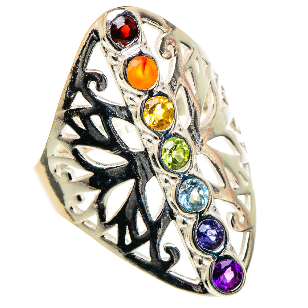 Multi-stone Rainbow Chakra Rings handcrafted by Anasilvercos - RING98332