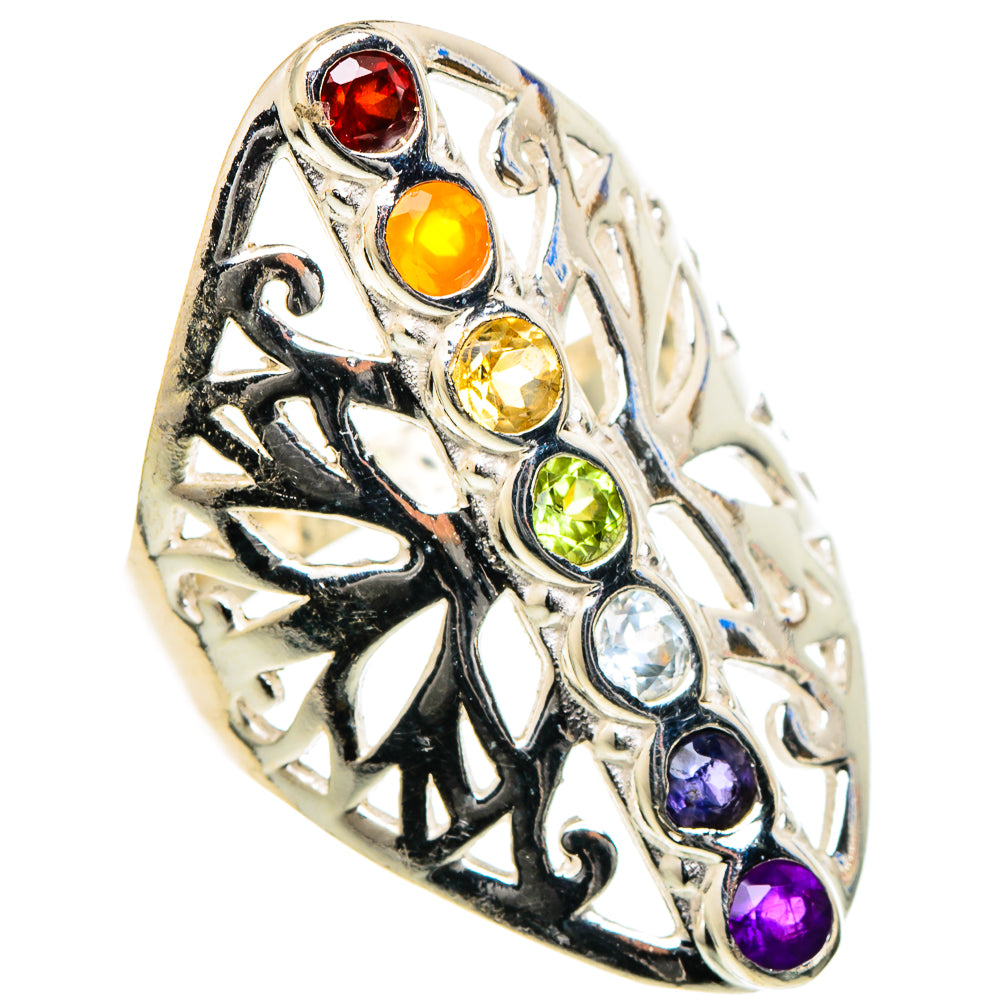 Multi-stone Rainbow Chakra Rings handcrafted by Anasilvercos - RING98411
