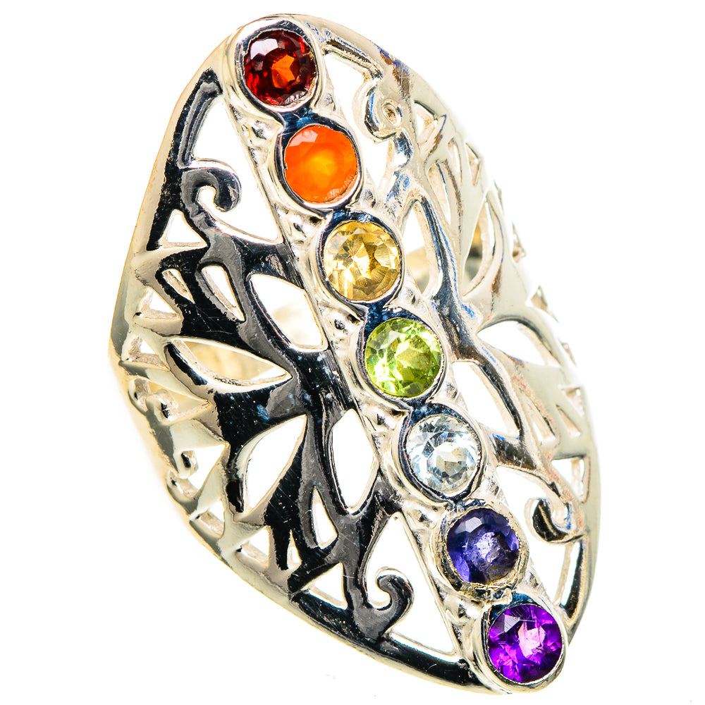 Multi-stone Rainbow Chakra Rings handcrafted by Anasilvercos - RING98448