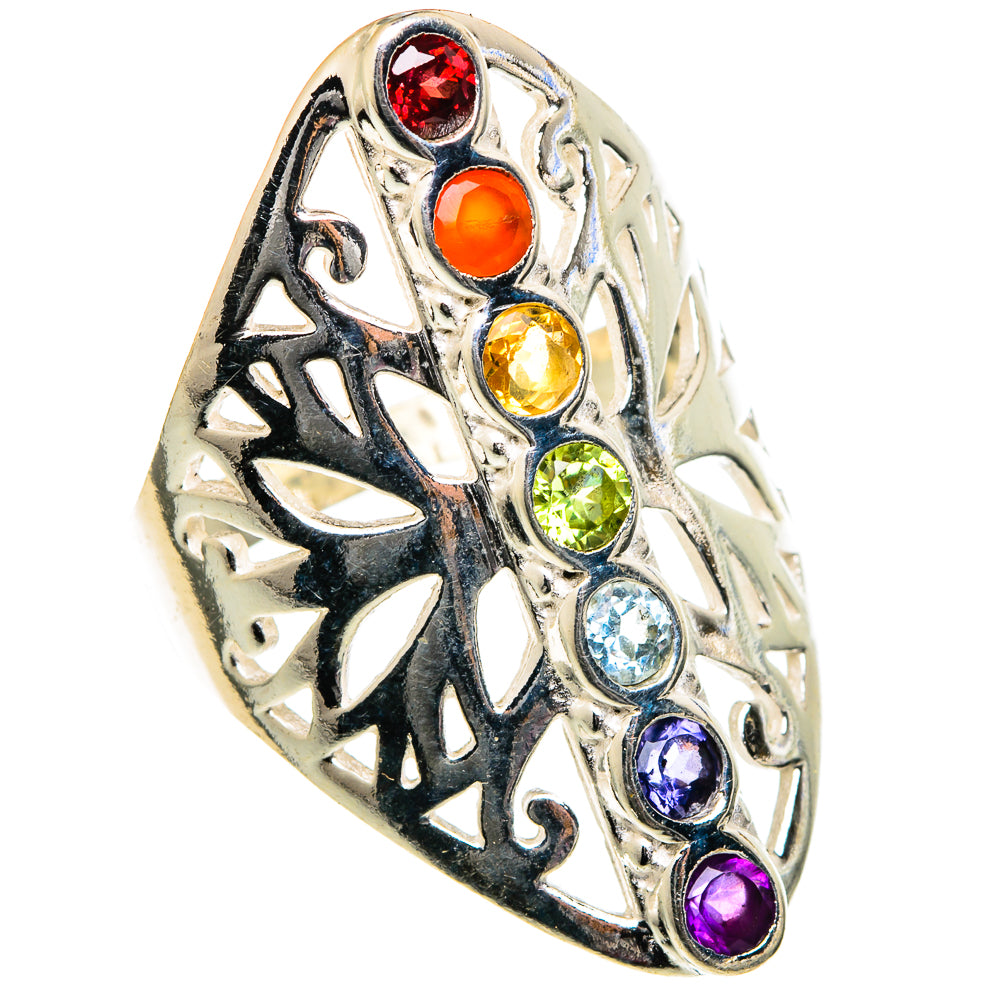 Multi-stone Rainbow Chakra Rings handcrafted by Anasilvercos - RING99019