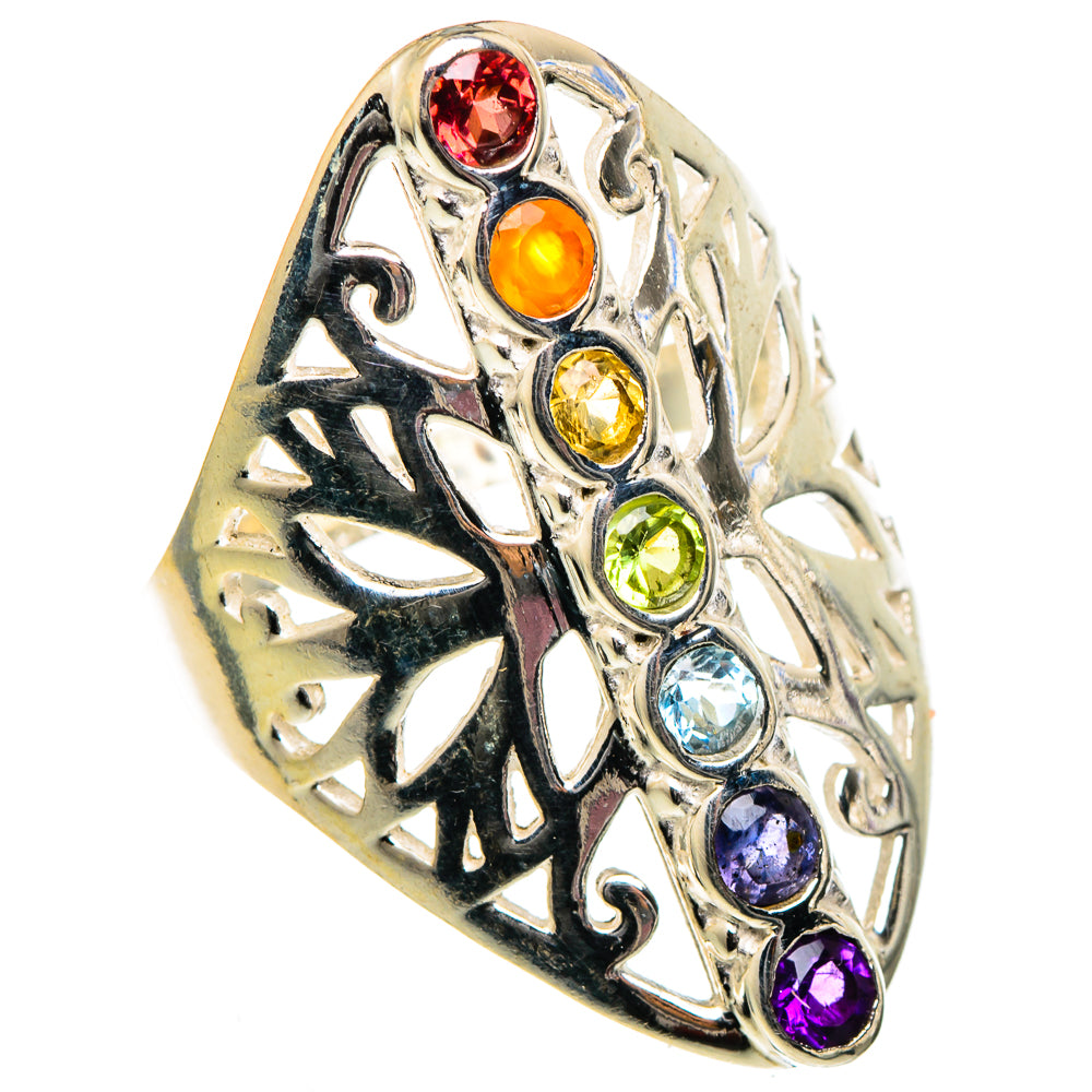 Multi-stone Rainbow Chakra Rings handcrafted by Anasilvercos - RING99052