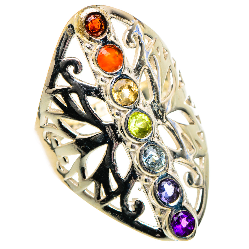 Multi-stone Rainbow Chakra Rings handcrafted by Anasilvercos - RING99088