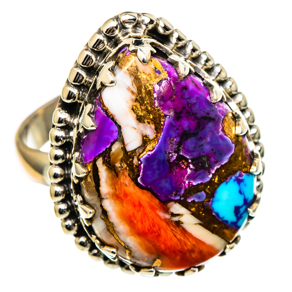 Kingman Pink Dahlia Turquoise Rings handcrafted by Anasilvercos - RING99089