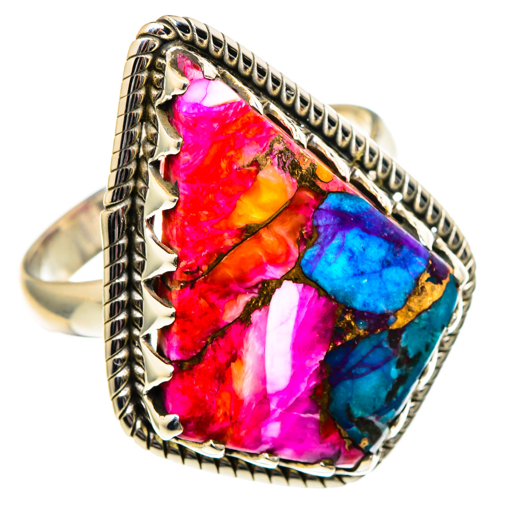 Kingman Pink Dahlia Turquoise Rings handcrafted by Anasilvercos - RING99156