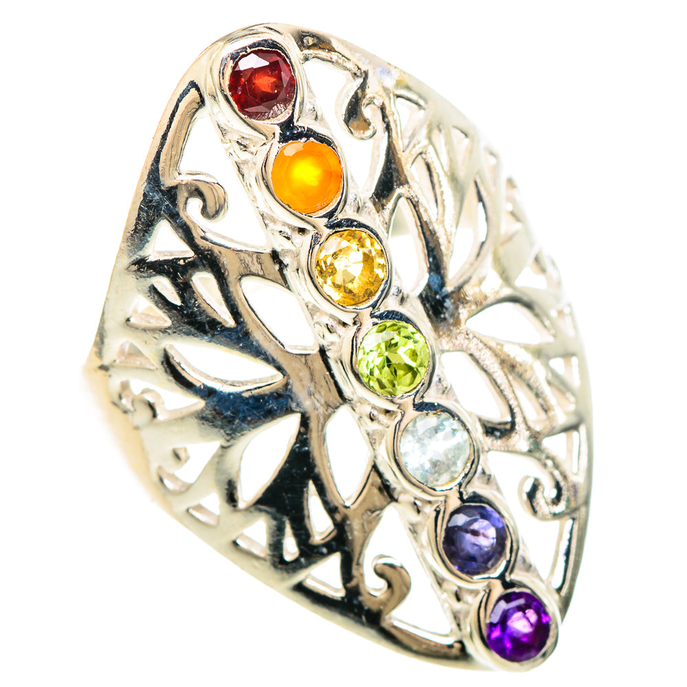 Multi-stone Rainbow Chakra Rings handcrafted by Anasilvercos - RING99316