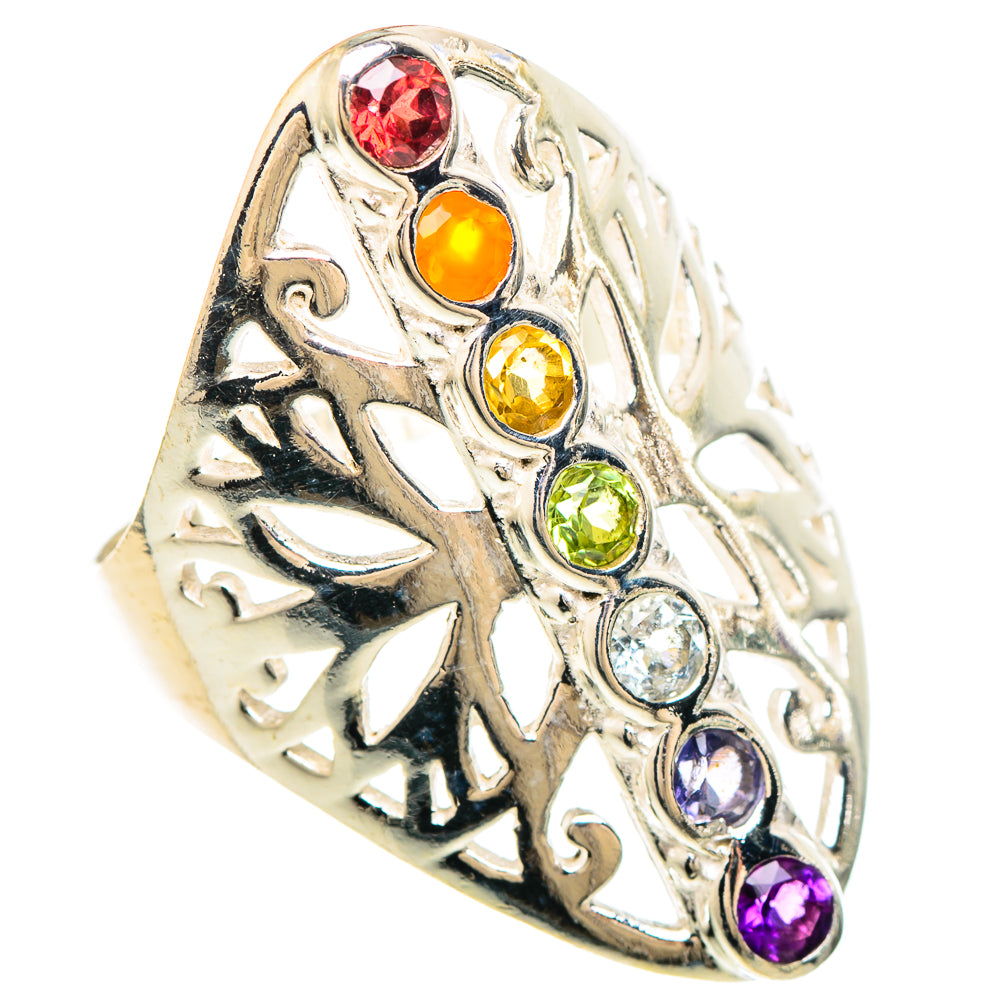 Multi-stone Rainbow Chakra Rings handcrafted by Anasilvercos - RING99356