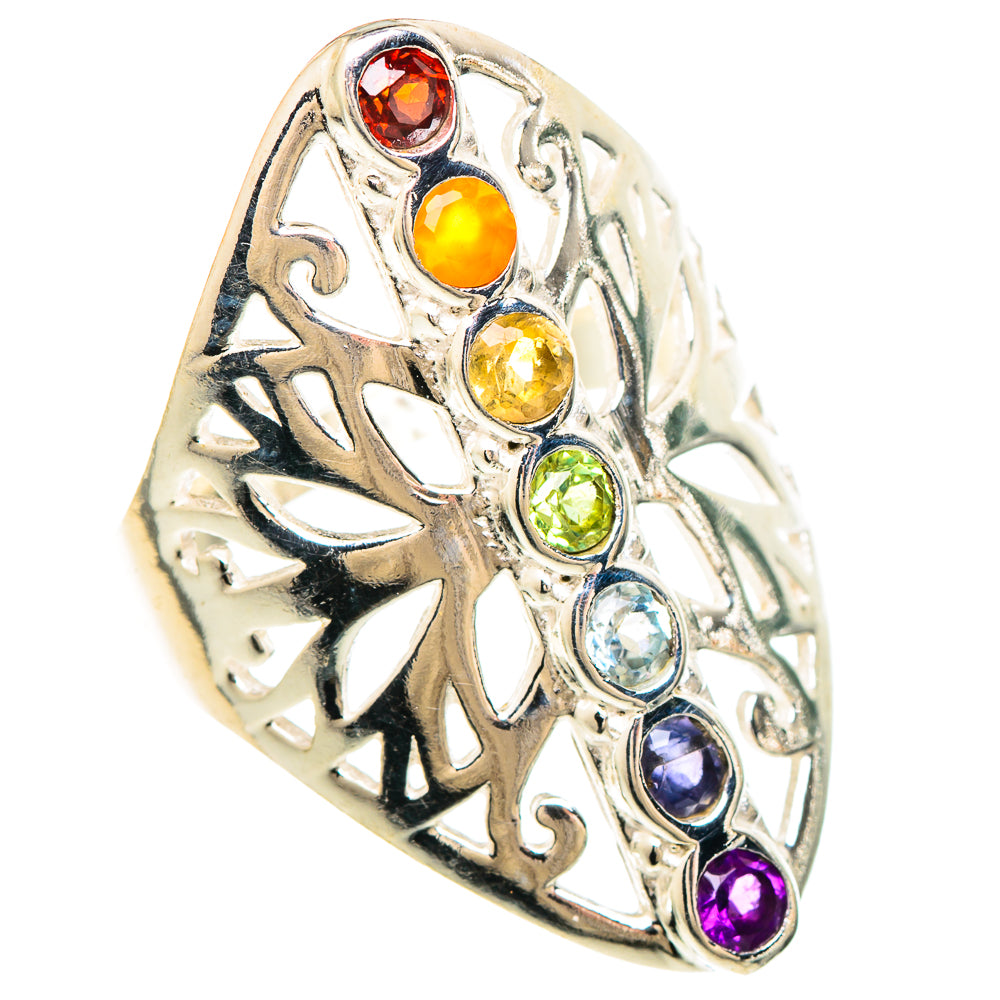 Multi-stone Rainbow Chakra Rings handcrafted by Anasilvercos - RING99433