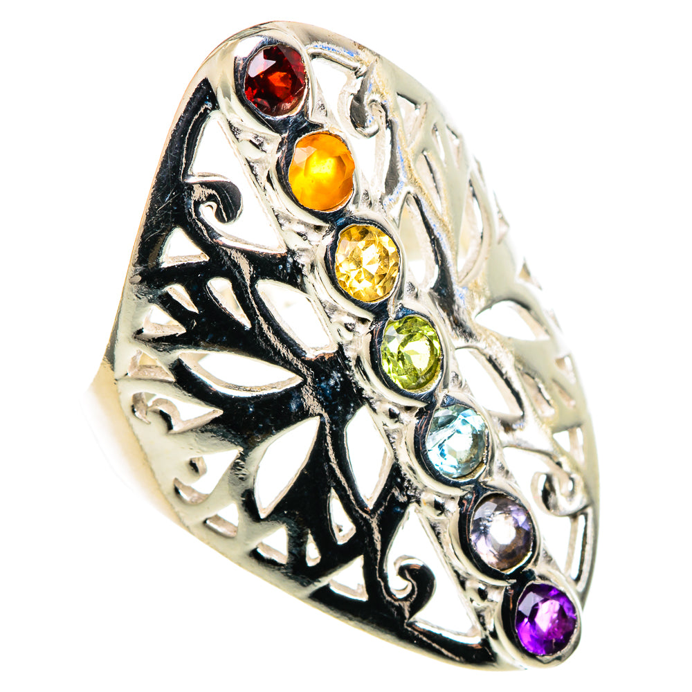 Multi-stone Rainbow Chakra Rings handcrafted by Anasilvercos - RING99628